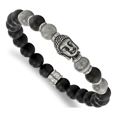 Stainless Steel Agate Buddha Bracelet