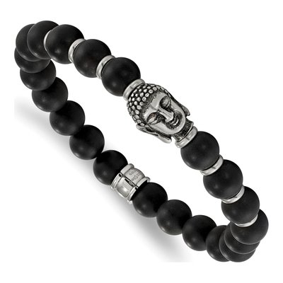 Stainless Steel Agate Buddha Stretch Bracelet
