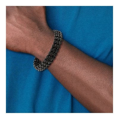 Black Stainless Steel Black Leather Bracelet – view 3