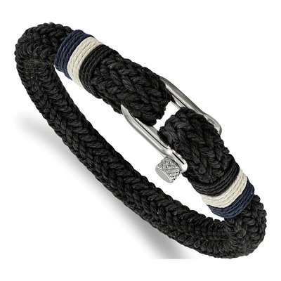 Stainless Steel Woven Black Cotton Bracelet