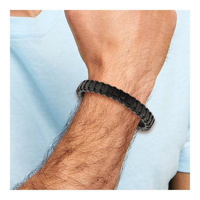 Black Stainless Steel Black Leather Bracelet – view 3