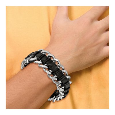 Men's Chisel Stainless Steel & Leather Bracelet – view 3