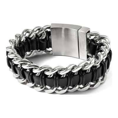 Men's Chisel Stainless Steel & Leather Bracelet – view 4