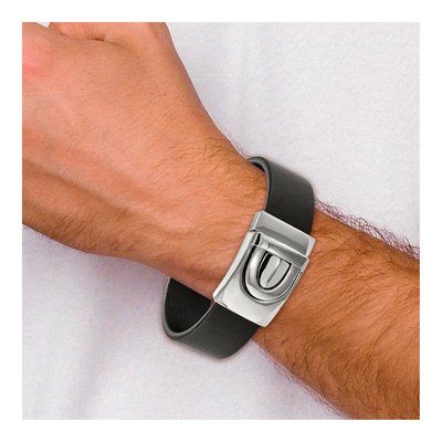Stainless Steel Black Leather Bracelet – view 2