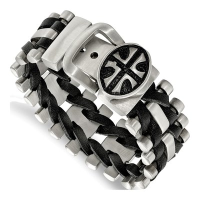 Stainless Steel Cross Leather Bracelet