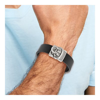 Stainless Steel Black Leather Bracelet – view 2