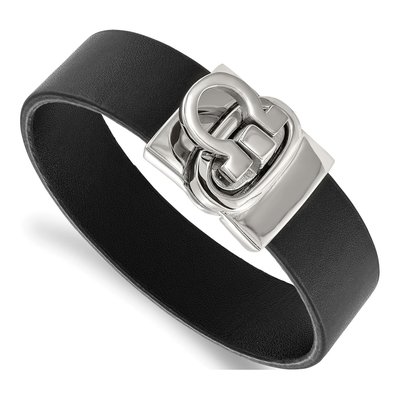 Stainless Steel Black Leather Bracelet