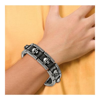 Stainless Steel Skull Leather Bracelet – view 3