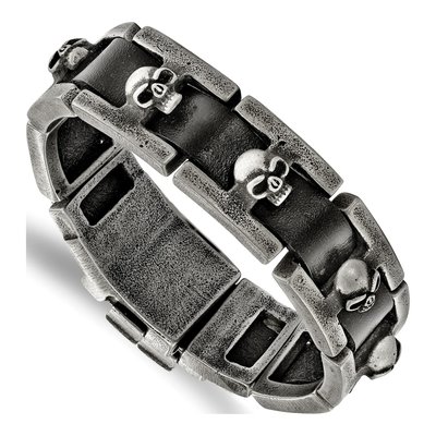 Stainless Steel Skull Leather Bracelet