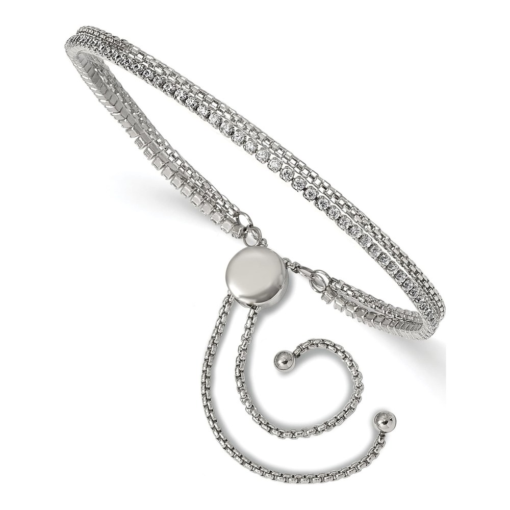 Chisel Stainless Steel CZ 2-Strand Adjustable Bracelet