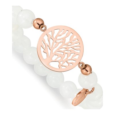 Stainless Steel IP Tree of Life Jade Stretch Bracelet
