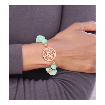 Stainless Steel Tone Jade Tree of Life Bracelet – view 5