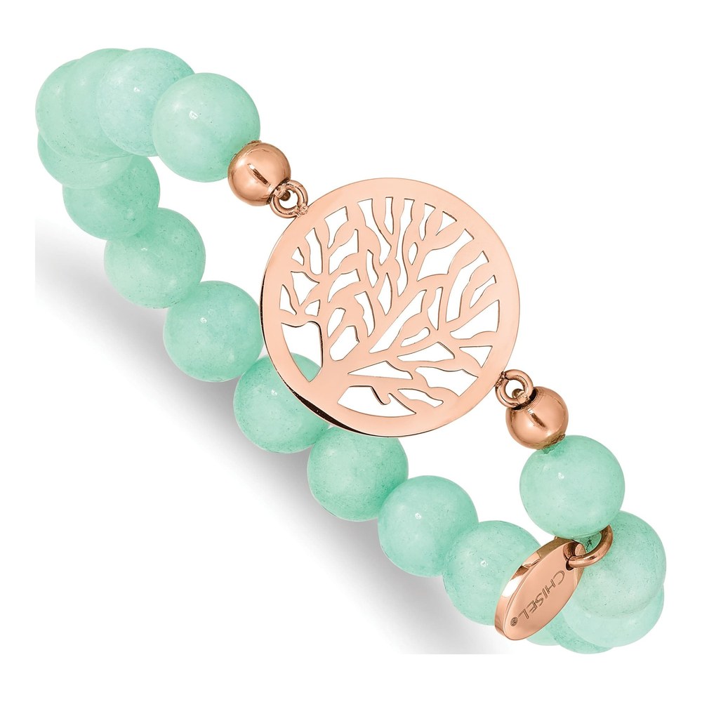 Stainless Steel Tone Jade Tree of Life Bracelet