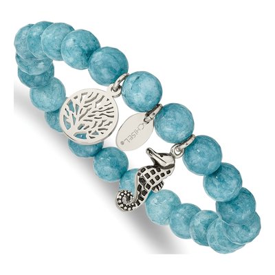 Stainless Steel Seahorse Tree of Life Jade Bracelet