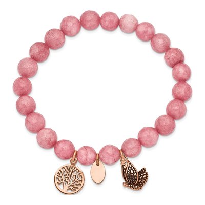 Stainless Steel Pink Jade Stretch Bracelet – view 3