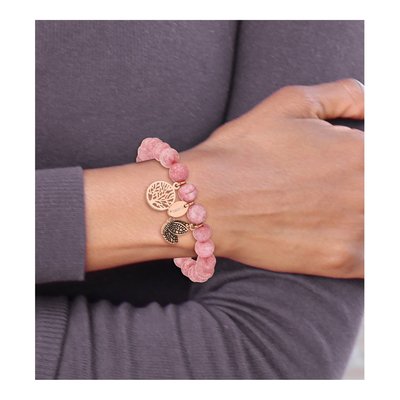 Stainless Steel Pink Jade Stretch Bracelet – view 5