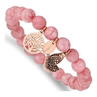 Stainless Steel Pink Jade Stretch Bracelet