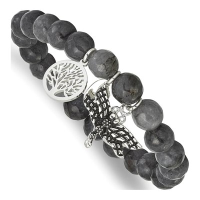 Stainless Steel Dragonfly Tree of Life Jade Bracelet