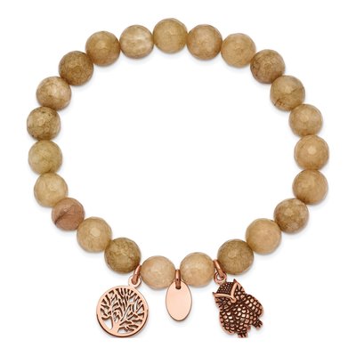 Stainless Steel Owl Tree of Life Jade Stretch Bracelet – view 3