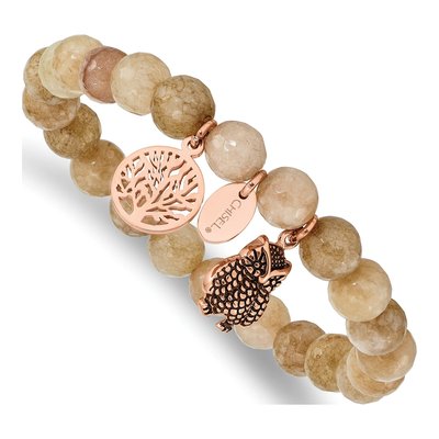 Stainless Steel Owl Tree of Life Jade Stretch Bracelet