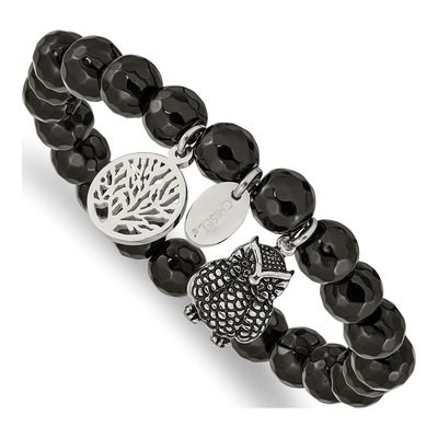 Stainless Steel Owl Tree of Life Jade Bracelet
