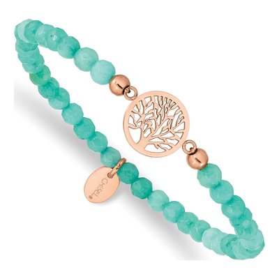 Stainless Steel IP Mint Jade Tree of Life Bracelet