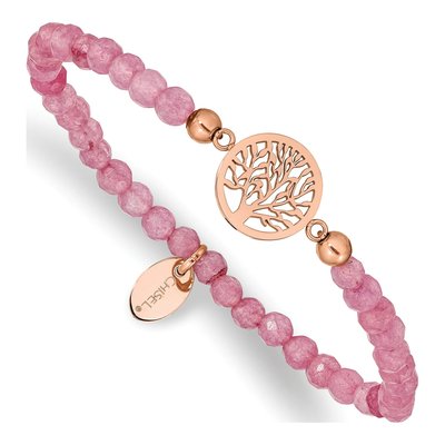 Stainless Steel IP Tree of Life Red Jade Bracelet