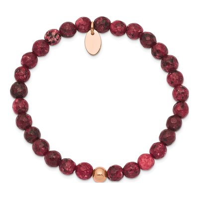 Stainless Steel Red Jade Beaded Stretch Bracelet – view 3