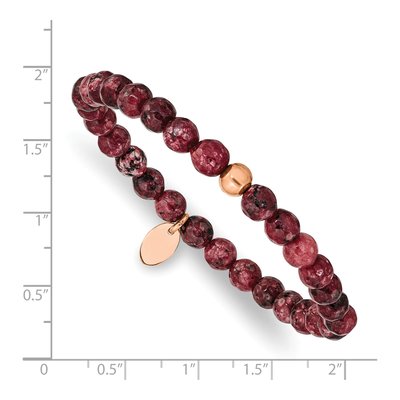 Stainless Steel Red Jade Beaded Stretch Bracelet – view 4