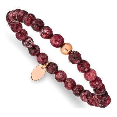 Stainless Steel Red Jade Beaded Stretch Bracelet