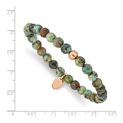 Stainless Steel Chisel Polished Rose Ip-Plated 6mm African Turquoise Beaded Stretch Bracelet – view 4