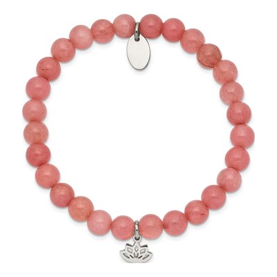 Stainless Steel Pink Jade Lotus Stretch Bracelet – view 3
