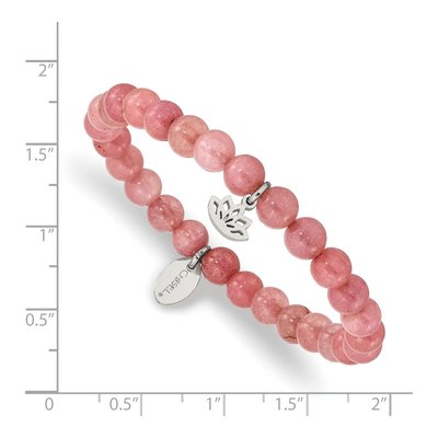 Stainless Steel Pink Jade Lotus Stretch Bracelet – view 4