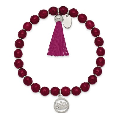 Stainless Steel Pink Jade Lotus Stretch Bracelet – view 3