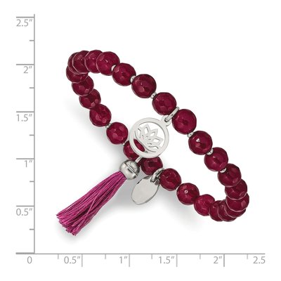 Stainless Steel Pink Jade Lotus Stretch Bracelet – view 4