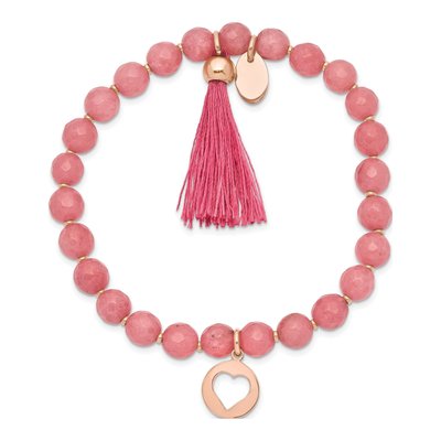Stainless Steel Pink Jade Heart Tassel Bracelet – view 3