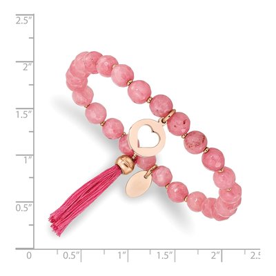 Stainless Steel Pink Jade Heart Tassel Bracelet – view 4