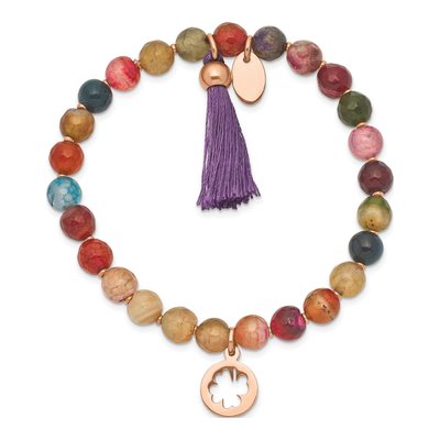 Stainless Steel Agate Clover Stretch Bracelet – view 3