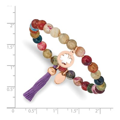 Stainless Steel Agate Clover Stretch Bracelet – view 4