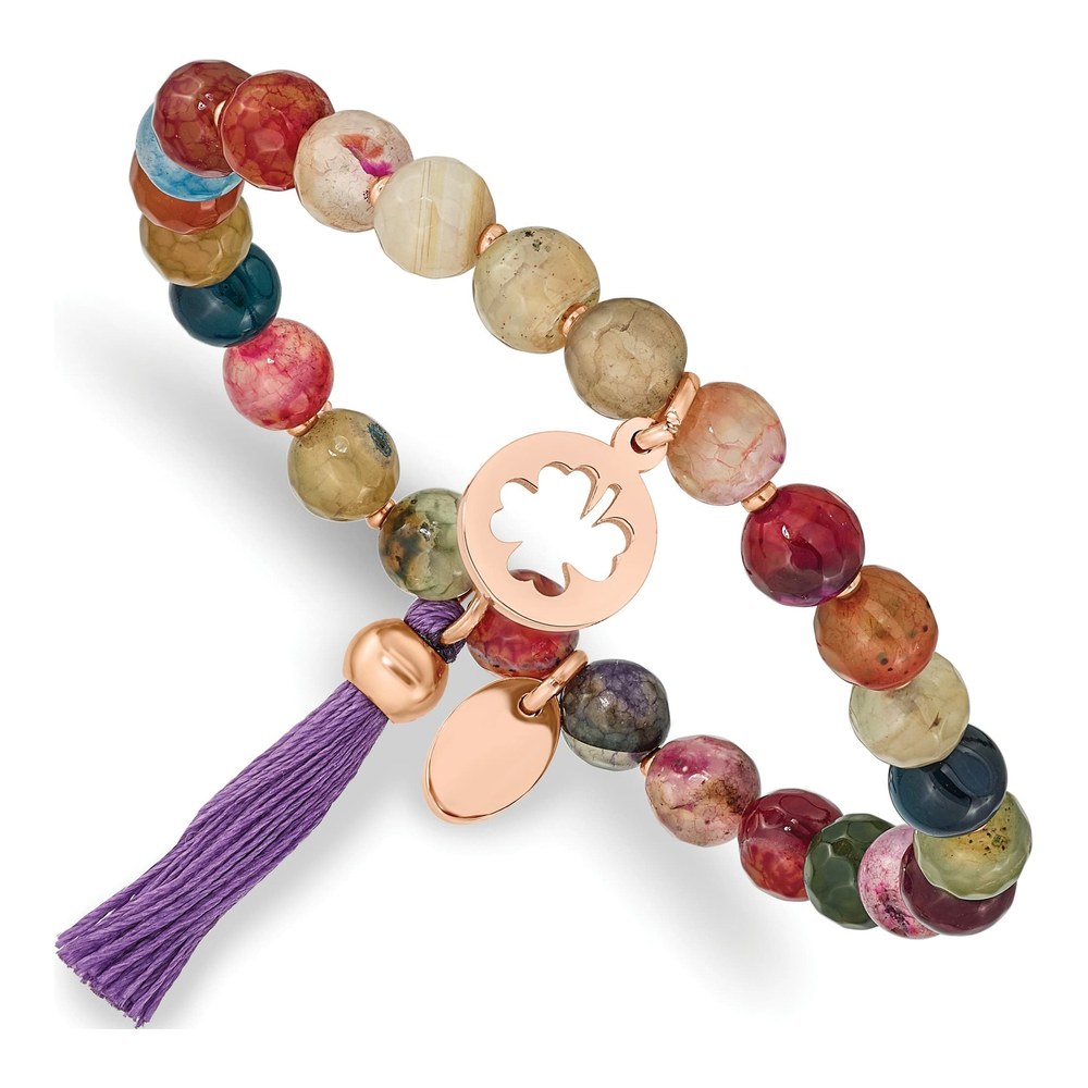 Stainless Steel Agate Clover Stretch Bracelet