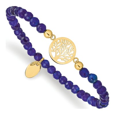 Stainless Steel Blue Jade Tree of Life Bracelet
