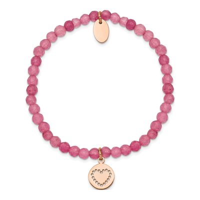 Stainless Steel IP Pink Jade Heart Stretch Bracelet – view 3