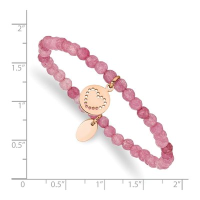 Stainless Steel IP Pink Jade Heart Stretch Bracelet – view 4