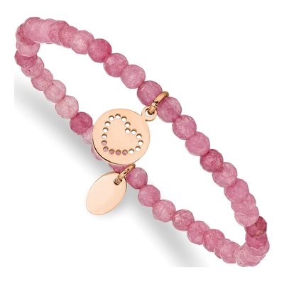 Stainless Steel IP Pink Jade Heart Stretch Bracelet