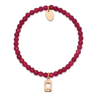 Stainless Steel Red Jade LOVE Stretch Bracelet – view 3