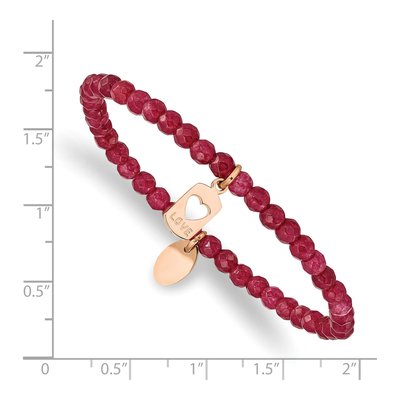 Stainless Steel Red Jade LOVE Stretch Bracelet – view 4
