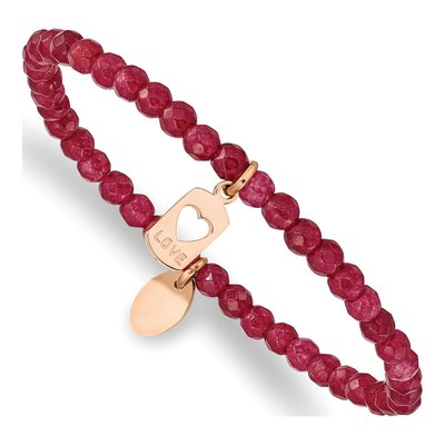 Stainless Steel Red Jade LOVE Stretch Bracelet