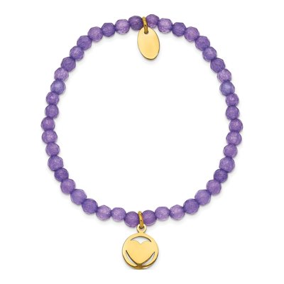 Stainless Steel Purple Jade Heart Bracelet – view 3