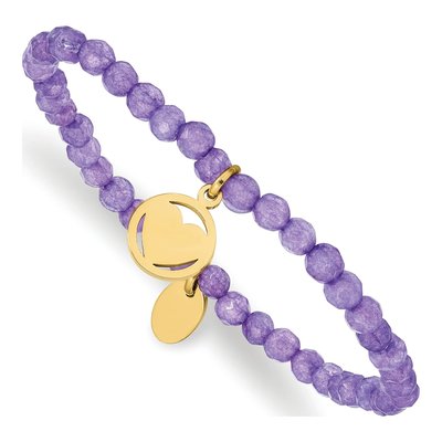 Stainless Steel Purple Jade Heart Bracelet