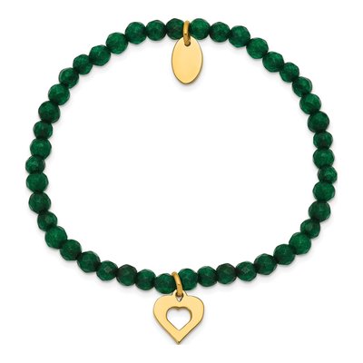Stainless Steel Green Jade Heart Stretch Bracelet – view 3
